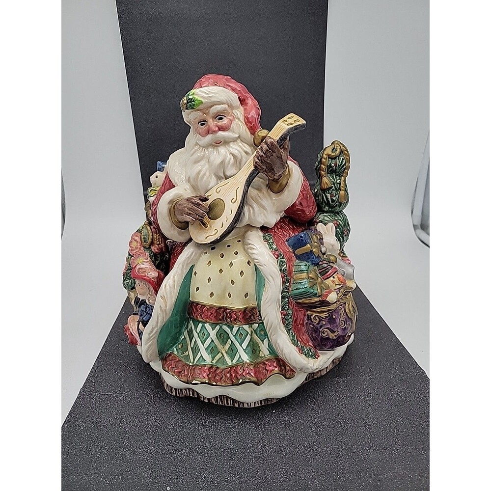 READ Fitz And Floyd Classics Music Santa Christmas Ceramic Cookie Jar Lidded